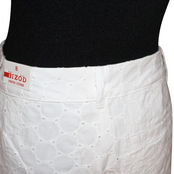Izod White Embroidered Fabric Lined Zip Button Shorts, Size 8 NWT's - Picture 9 of 15